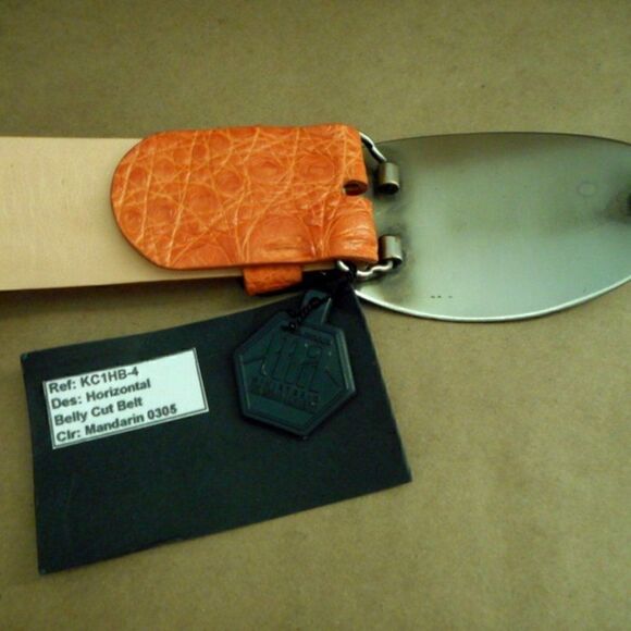 NWT KROCOA 100% Mandarin/Orange Crocodile Belt Silver Oval Buckle Size 32 - Picture 8 of 14